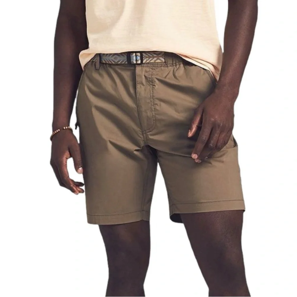 Faherty Rockpoint Belted Cotton-Blend Shell Hybrid Shorts Tan Brown XL